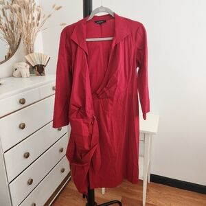 Layfayette 148 New York | Red Long-Sleeve Midi Length Wrap Dress, Size 8